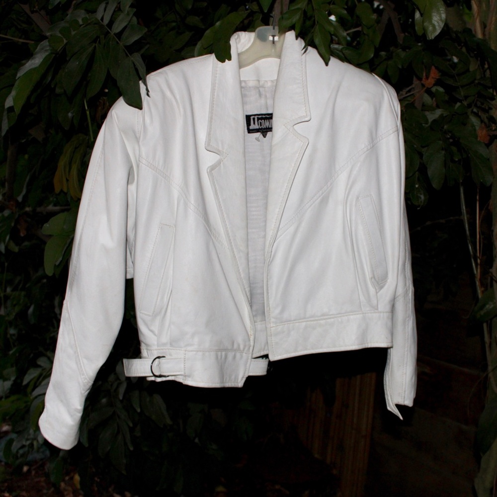 VINTAGE 80s White Leather Jacket